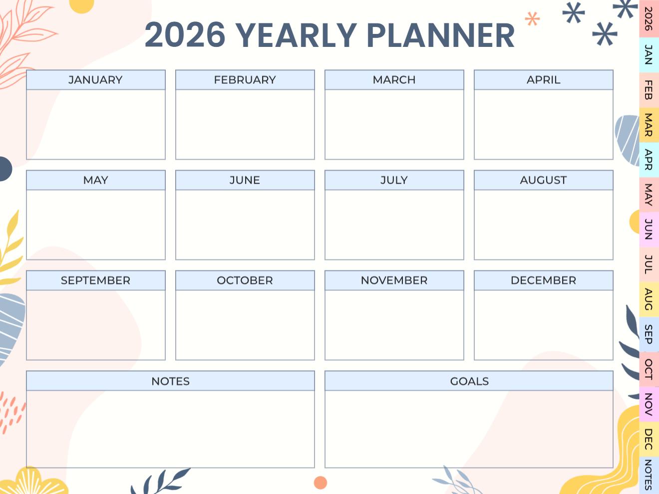 Comprehensive Twelve Month of 2026 Overview and Goals Planner