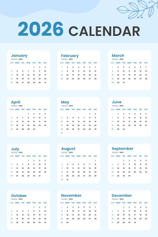 Simple Aesthetic 2026 Yearly Calendar Planner