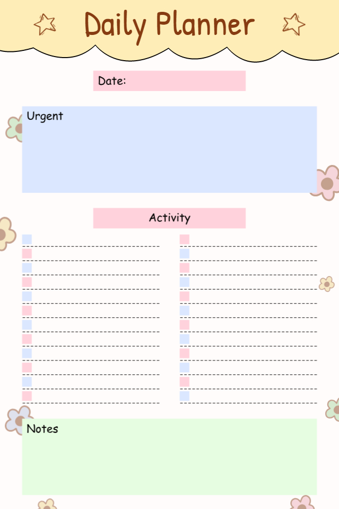 Colorful Daily Urgent Activities Notes Planner