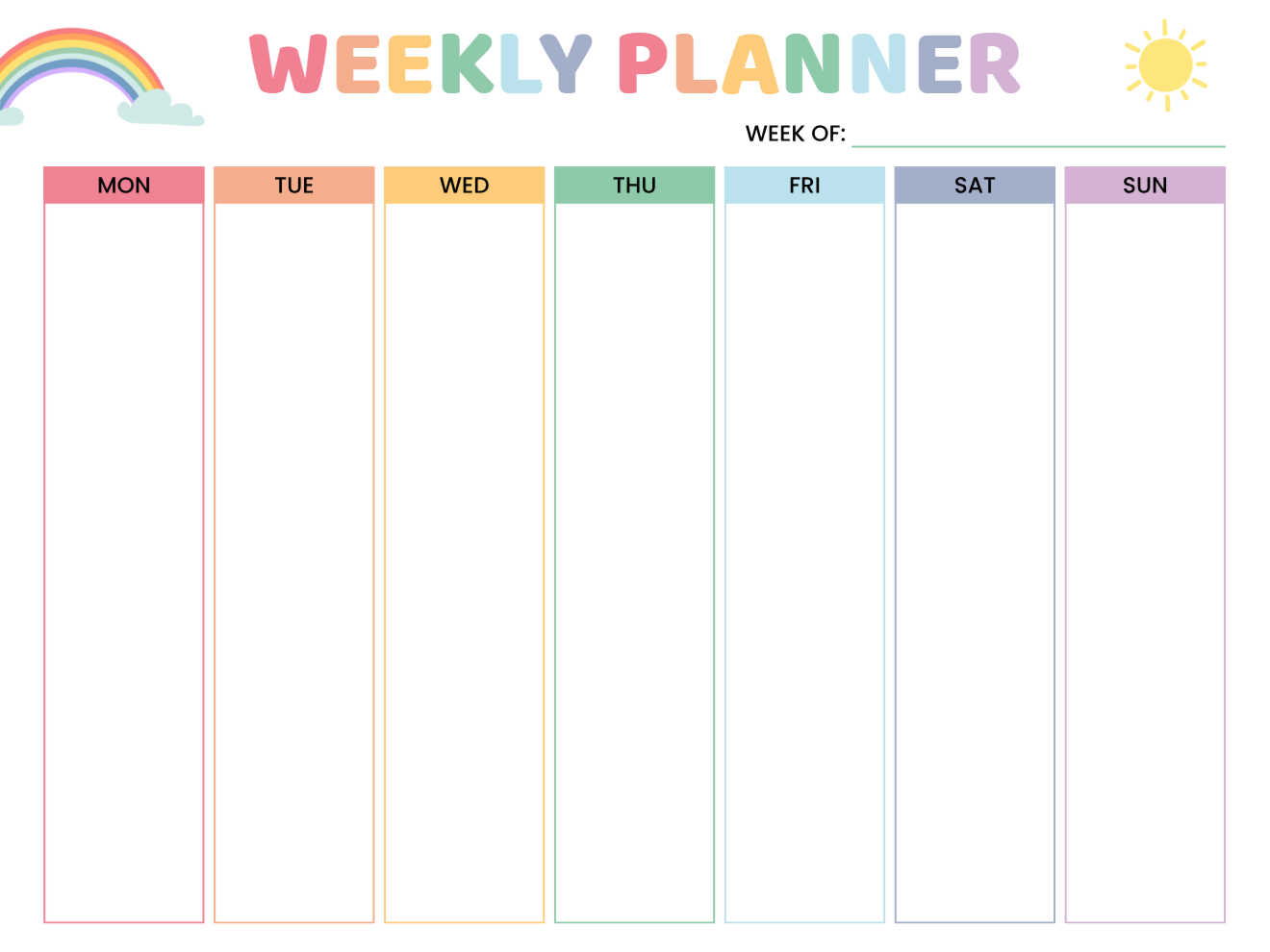 Colorful Rainbow Themed Weekly Schedule Planner