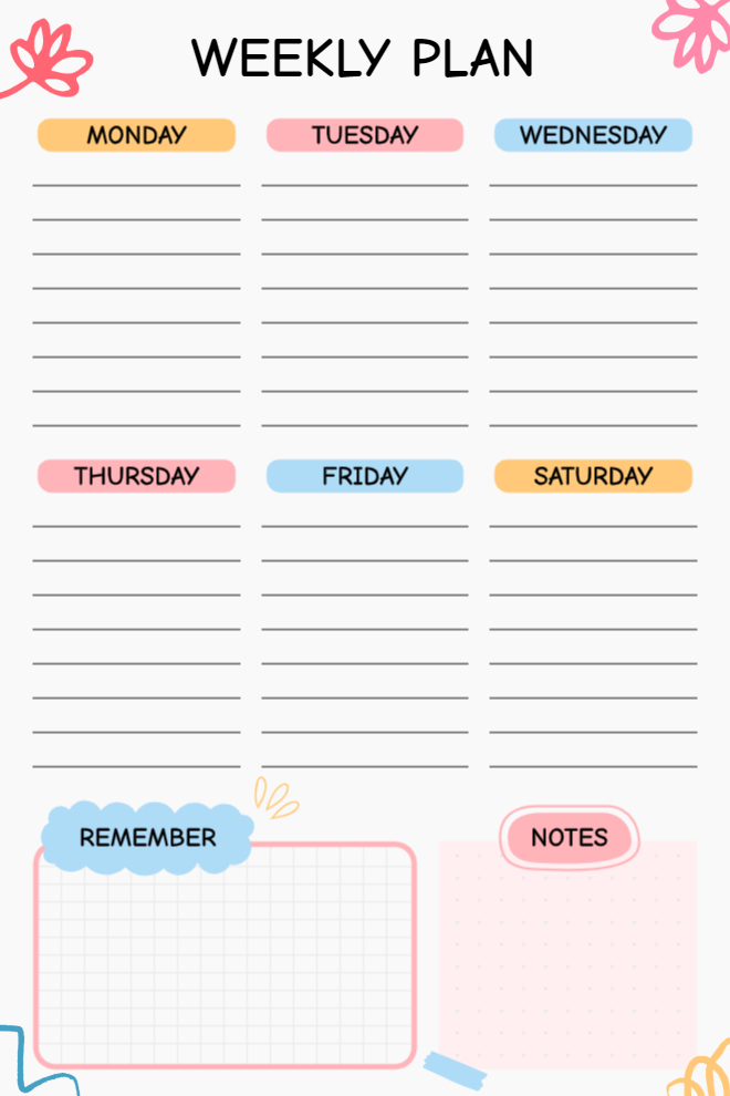Colorful Weekly Task Organizer and Reminder Planner
