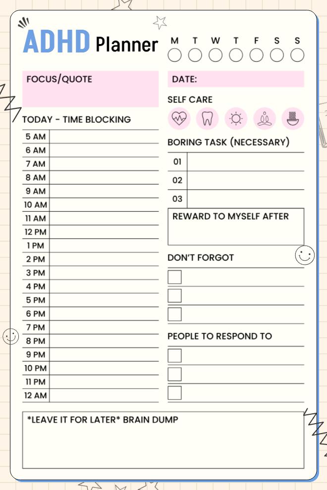 Daily ADHD Task and Time Management Planner