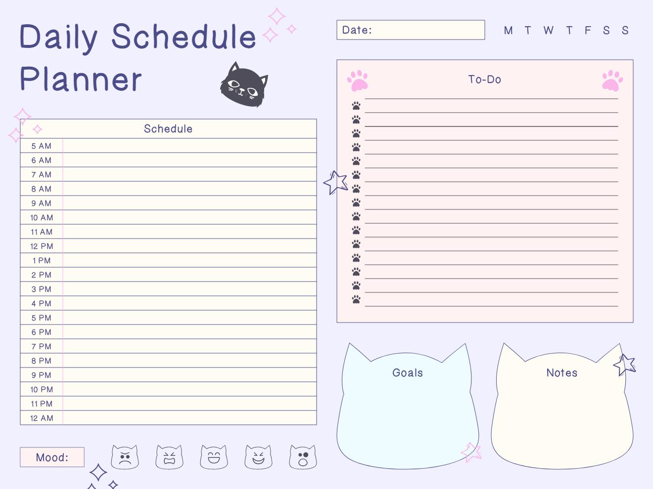 Daily Schedule With Goals And Notes Planner