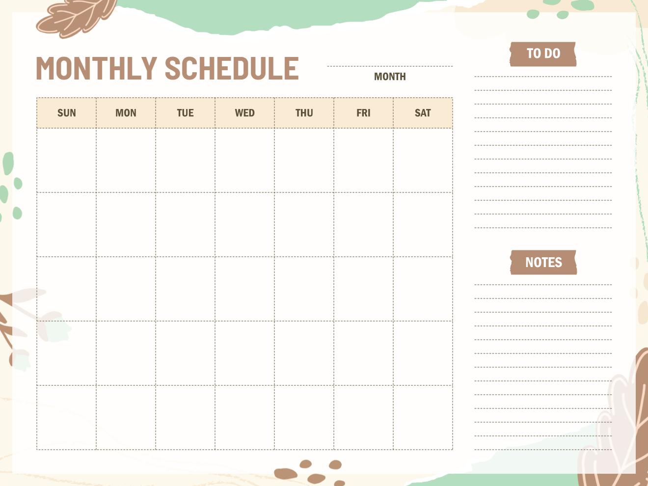 Monthly Schedule With To Do List And Notes Planner