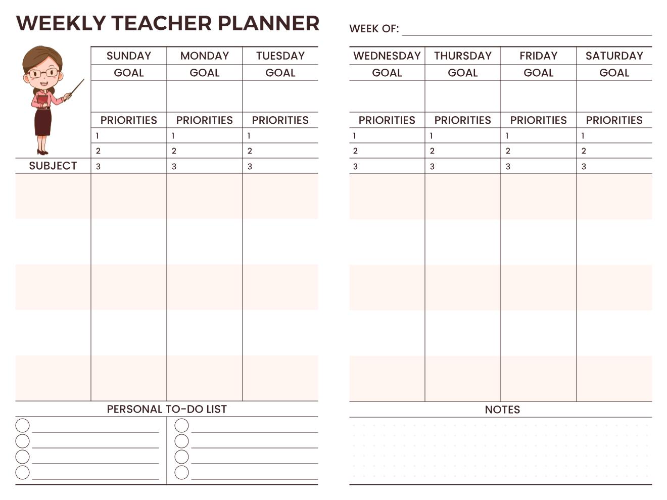 Weekly Lesson Planning and Priorities Teacher Planner