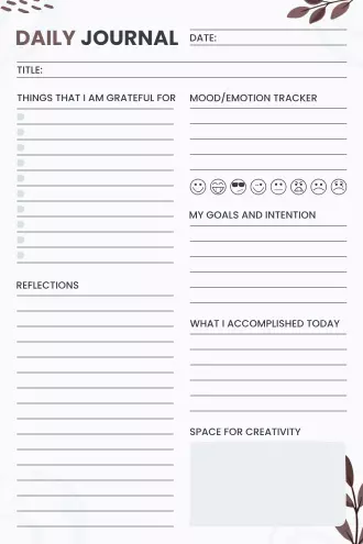 Daily journal with intention setting, motivation tracker, accomplishments, reflections, and gratitude sections